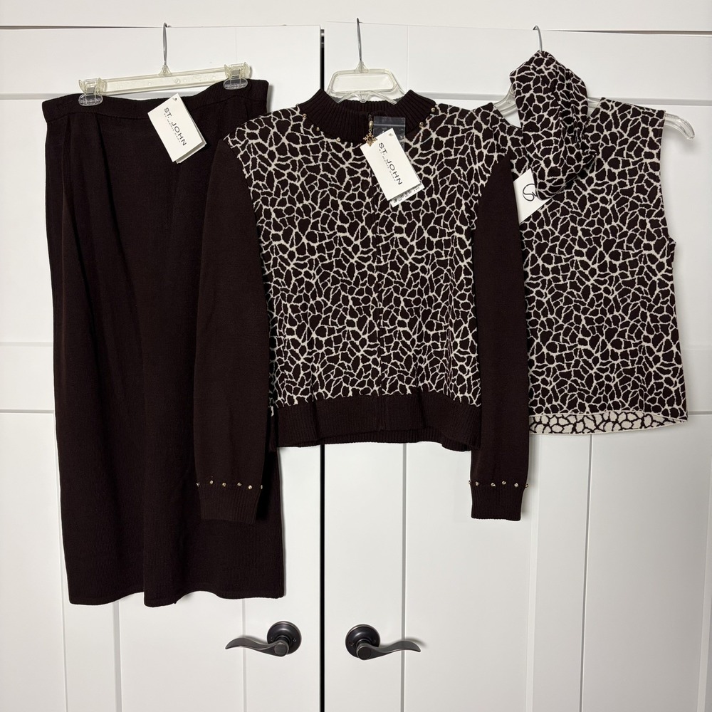 Lot of 3 NWT St. John Collection by Marie Gray Animal Print Outfit Sweater Skirt
